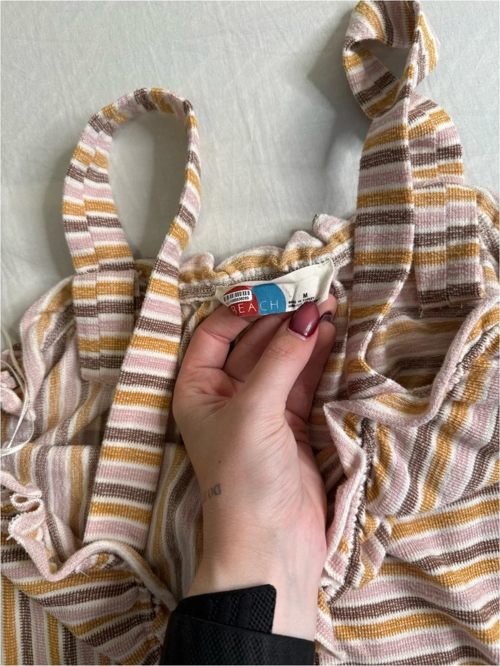 Striped Sleeveless romper in Beige and Mauve
